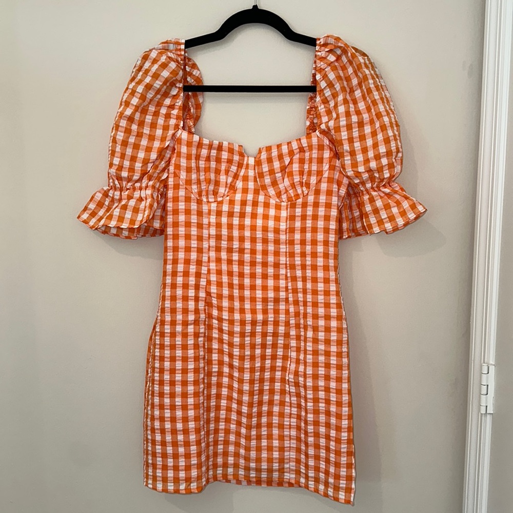 NWOT Orange Gingham Dress